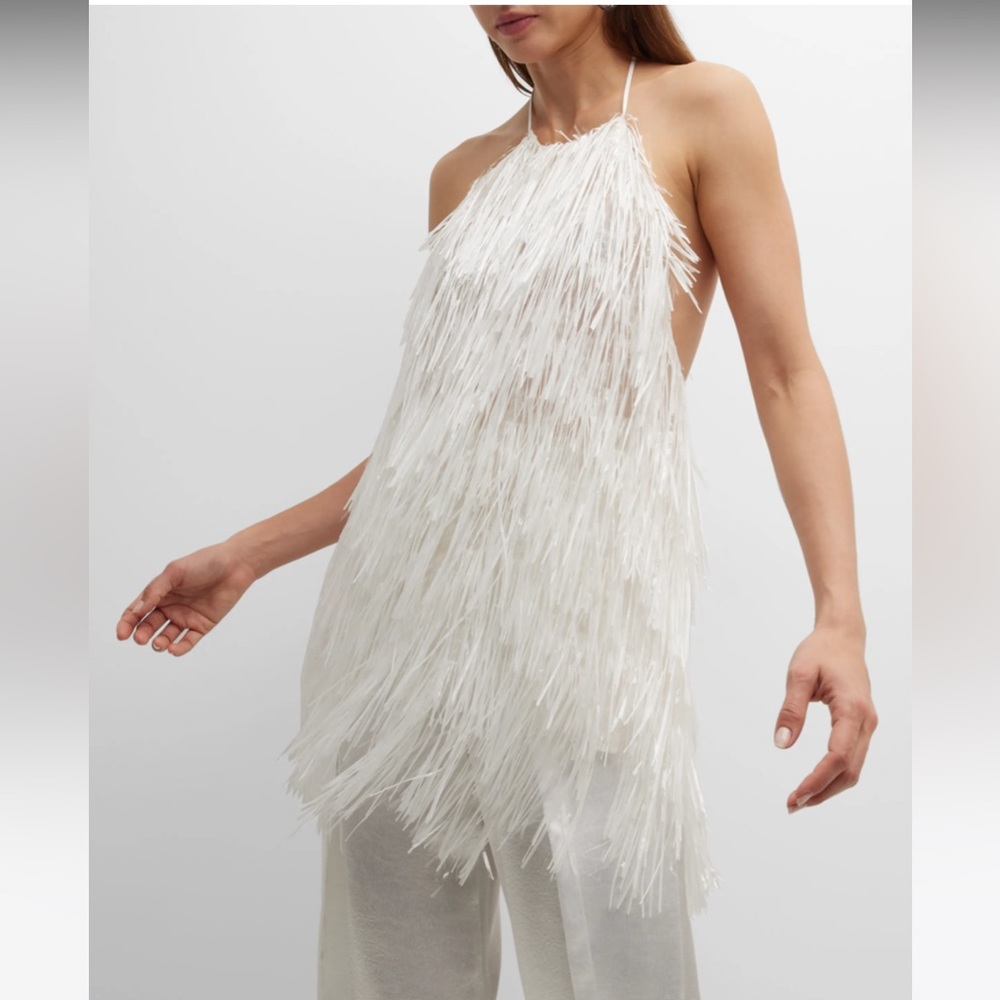 NWT JASON WU S/S 2023 White Silk Fringe Halter Top/ Dress